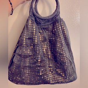 Gold and Gray Knit Sequin mesh Bag